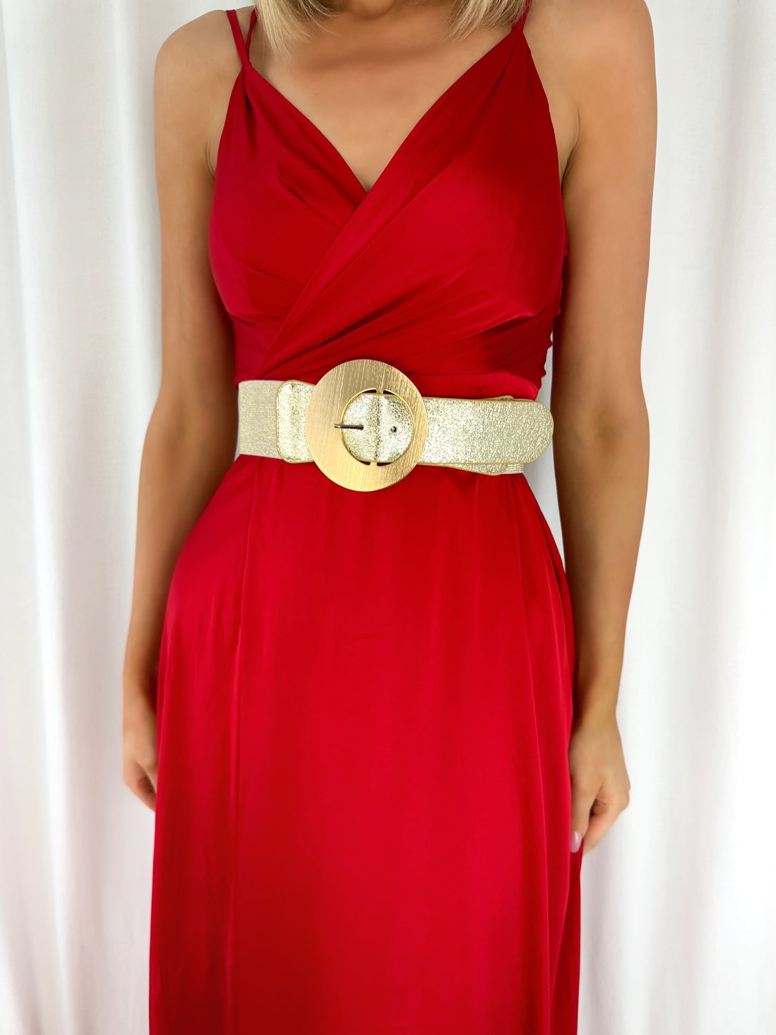 Bella Gold Round Metal Buckle Belt - Gold