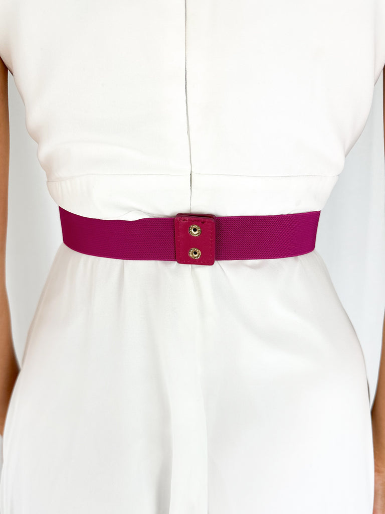 Fuchsia Elastic Waist Belt with Gold Chains